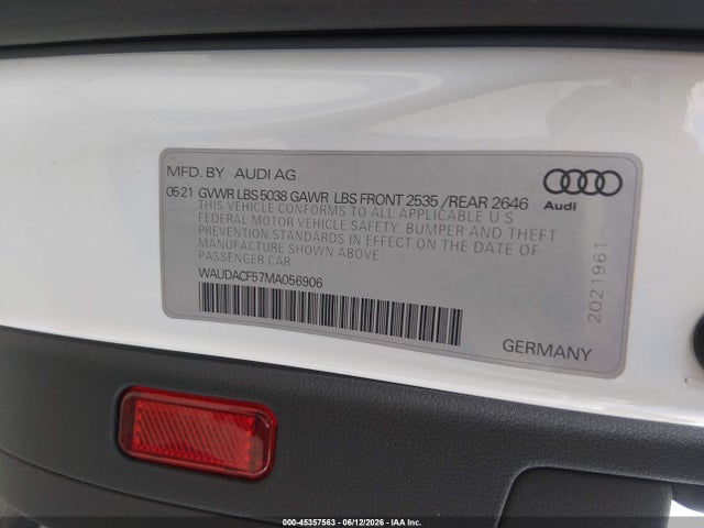 Продажа на аукционе авто 2021 Audi A5 Sportback Premium 45 Tfsi Quattro S Tronic, vin: WAUDACF57MA056906, номер лота: 45357563