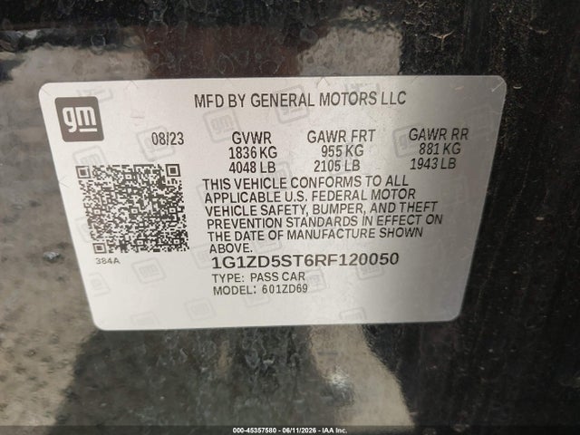 Продаж на аукціоні авто 2024 Chevrolet Malibu Fwd 1lt, vin: 1G1ZD5ST6RF120050, номер лоту: 45357580
