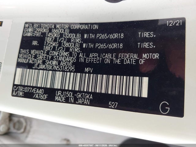 Продаж на аукціоні авто 2022 Lexus Gx 460 Premium, vin: JTJAM7BX7N5318295, номер лоту: 45357587