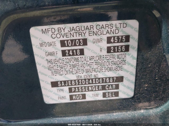 Продажа на аукционе авто 2004 Jaguar X-type 2.5, vin: SAJEB52D04XD67687, номер лота: 45357608