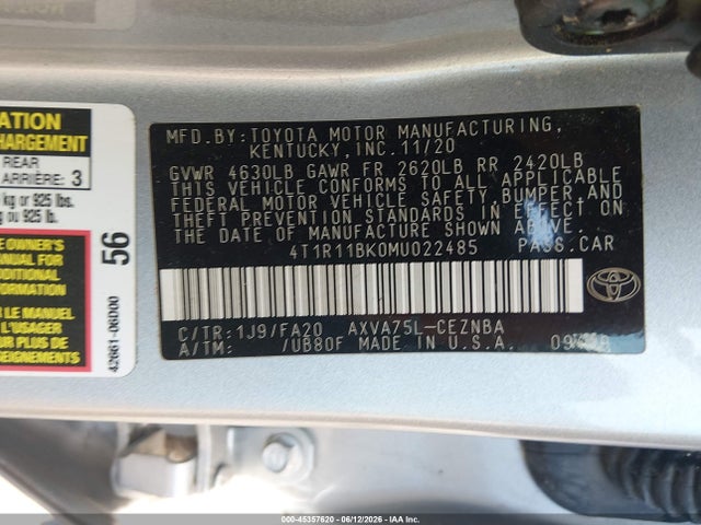 Продаж на аукціоні авто 2021 Toyota Camry Le Awd, vin: 4T1R11BK0MU022485, номер лоту: 45357620