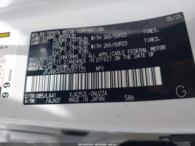 Auction sale of the 2025 Lexus Gx 550 Luxury+, vin: JTJVBCDX4S5051125, lot number: 45357632