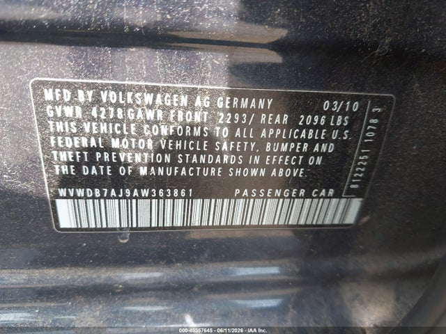 Aukcja sprzedaży 2010 Volkswagen Golf 4-door, vin: WVWDB7AJ9AW363861, numer aukcji: 45357645