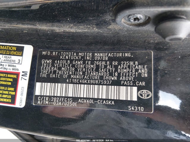 Aukcja sprzedaży 2009 Toyota Camry Se, vin: 4T1BE46KX9U875937, numer aukcji: 45357661