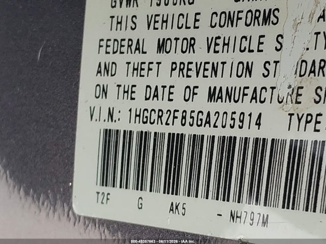 1HGCR2F85GA205914 Honda Accord Ex-l