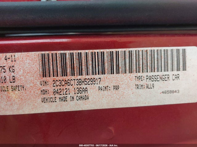 Продаж на аукціоні авто 2011 Chrysler 300c, vin: 2C3CA6CT3BH529917, номер лоту: 45357703