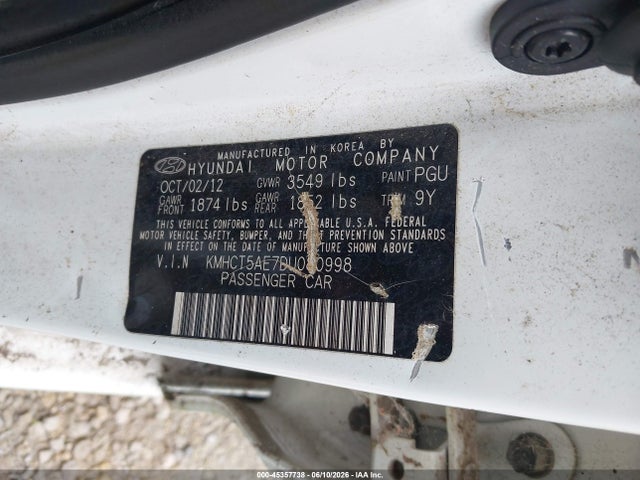 Aukcja sprzedaży 2013 Hyundai Accent Gs, vin: KMHCT5AE7DU080998, numer aukcji: 45357738