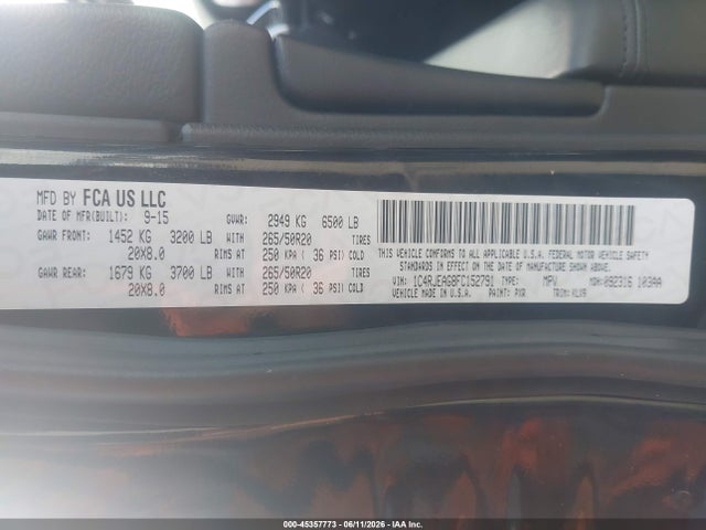 Aukcja sprzedaży 2015 Jeep Grand Cherokee Altitude, vin: 1C4RJEAG8FC152791, numer aukcji: 45357773