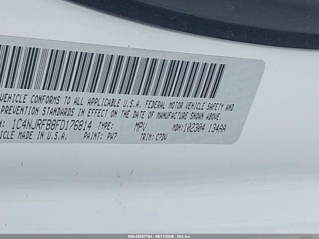 45357784 :رقم المزاد ، 1C4NJRFB8FD176814 vin ، 2015 Jeep Patriot Latitude مزاد بيع