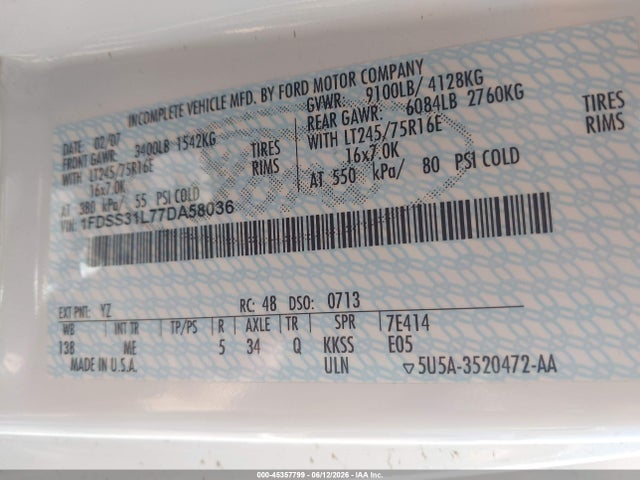 Aukcja sprzedaży 2007 Ford Econoline E350 Super Duty Wagon, vin: 1FDSS31L77DA58036, numer aukcji: 45357799