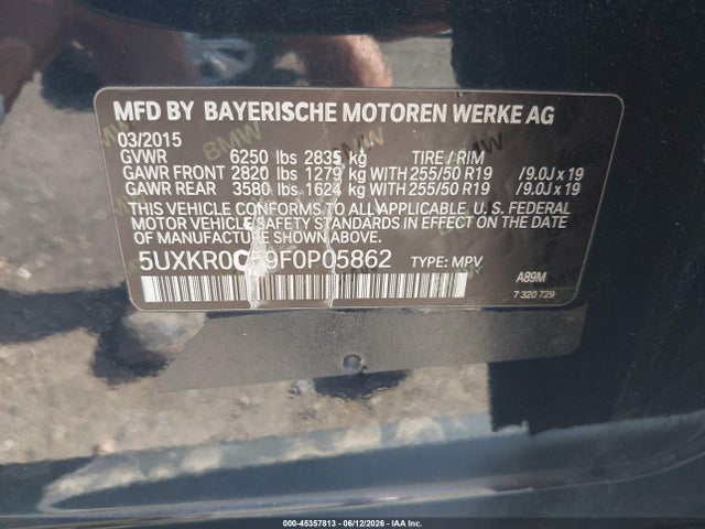 Продажа на аукционе авто 2015 Bmw X5 Xdrive35i, vin: 5UXKR0C59F0P05862, номер лота: 45357813