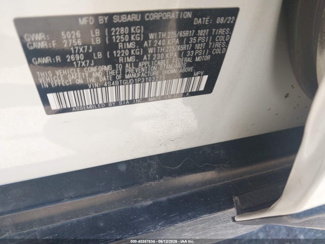 2023 Subaru Outback Wilderness მანქანა იყიდება აუქციონზე, vin: 4S4BTGUD1P3103275, აუქციონის ნომერი: 45357834