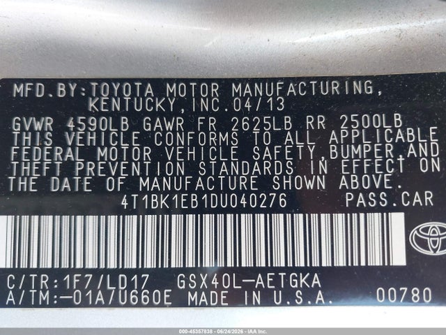 Продаж на аукціоні авто 2013 Toyota Avalon Xle, vin: 4T1BK1EB1DU040276, номер лоту: 45357838
