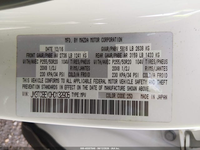 Продаж на аукціоні авто 2017 Mazda Cx-9 Signature, vin: JM3TCBEY0H0132905, номер лоту: 45357848