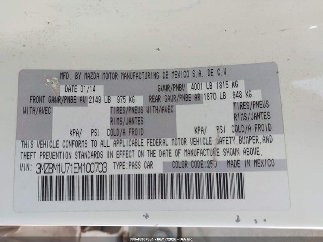 Продаж на аукціоні авто 2014 Mazda Mazda3 I Sport, vin: 3MZBM1U71EM100703, номер лоту: 45357881