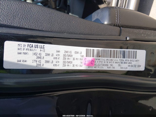 45357889 :رقم المزاد ، 1C4RDJDG1FC843494 vin ، 2015 Dodge Durango Limited مزاد بيع