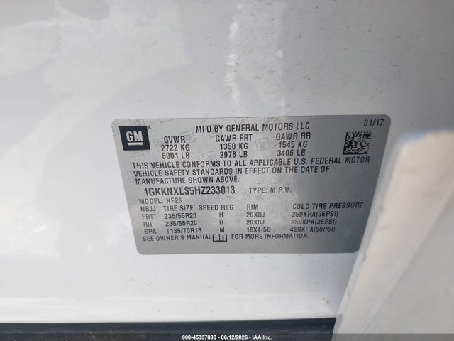Aukcja sprzedaży 2017 Gmc Acadia Denali, vin: 1GKKNXLS5HZ233013, numer aukcji: 45357890