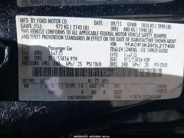 Aukcja sprzedaży 2016 Ford Focus Se, vin: 1FADP3K29GL217400, numer aukcji: 45357913