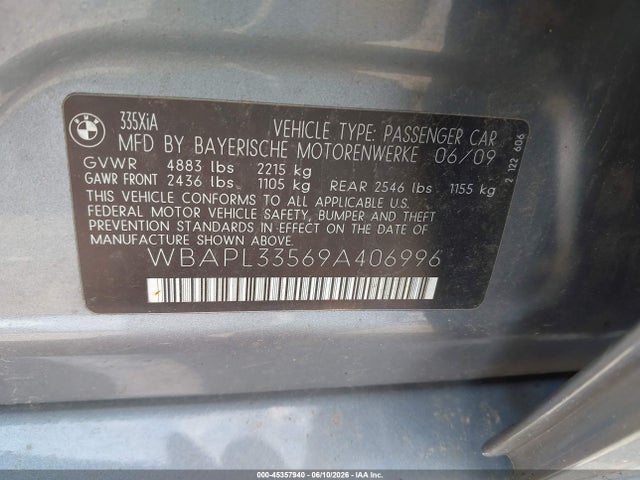 Aukcja sprzedaży 2009 Bmw 335i Xdrive, vin: WBAPL33569A406996, numer aukcji: 45357940