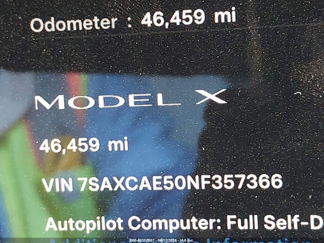 Продажа на аукционе авто 2022 Tesla Model X Dual Motor All-wheel Drive, vin: 7SAXCAE50NF357366, номер лота: 45357957