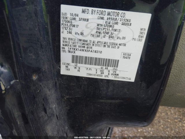 Продажа на аукционе авто 2005 Ford F-150 Stx/xl/xlt, vin: 1FTRX14WX5FA18310, номер лота: 45357958