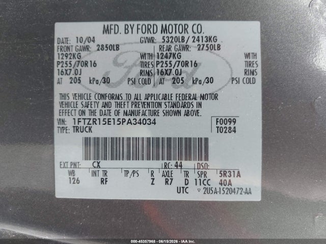 Aukcja sprzedaży 2005 Ford Ranger, vin: 1FBZR15E15EA34034, numer aukcji: 45357968