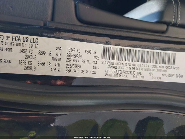 2015 Jeep Grand Cherokee Limited მანქანა იყიდება აუქციონზე, vin: 1C4RJFBG7FC179033, აუქციონის ნომერი: 45357977