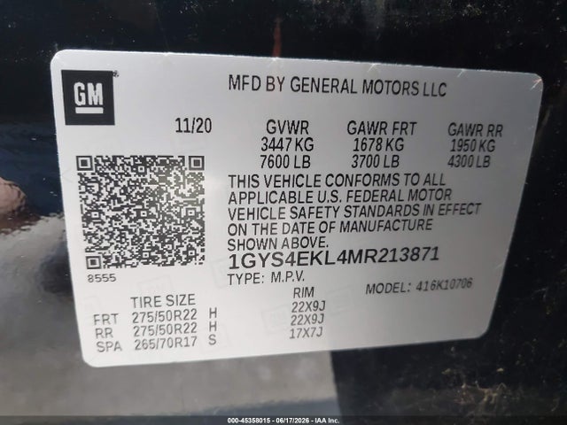 Продаж на аукціоні авто 2021 Cadillac Escalade 4wd Sport, vin: 1GYS4EKL4MR213871, номер лоту: 45358015