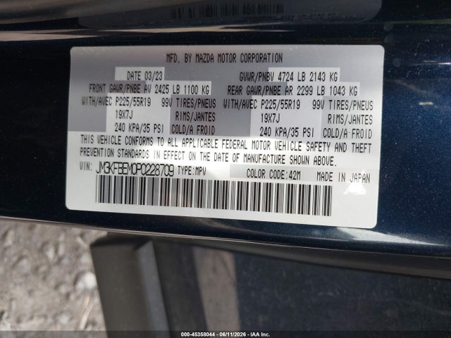 45358044 :رقم المزاد ، JM3KFBEM0P0228709 vin ، 2023 Mazda Cx-5 2.5 S Premium Plus مزاد بيع