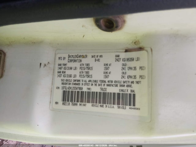 2002 Dodge Dakota Slt მანქანა იყიდება აუქციონზე, vin: 1B7GL42N12S507860, აუქციონის ნომერი: 45358143