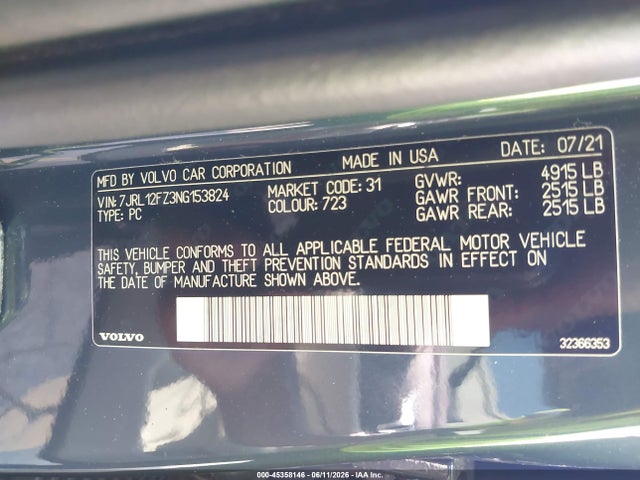 Продажа на аукционе авто 2022 Volvo S60 B5 Momentum, vin: 7JRL12FZ3NG153824, номер лота: 45358146