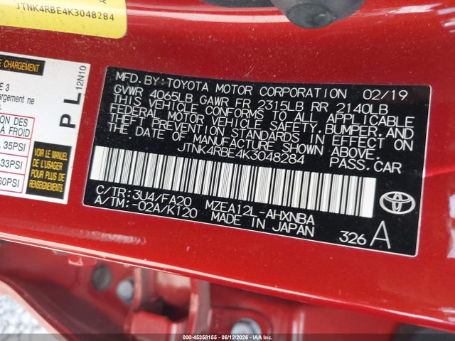 JTNK4RBE4K3048284 Toyota COROLLA SE