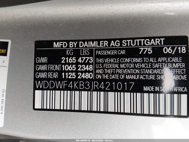 Aukcja sprzedaży 2018 Mercedes-benz C 300 4matic, vin: WDDWF4KB3JR421017, numer aukcji: 45358179