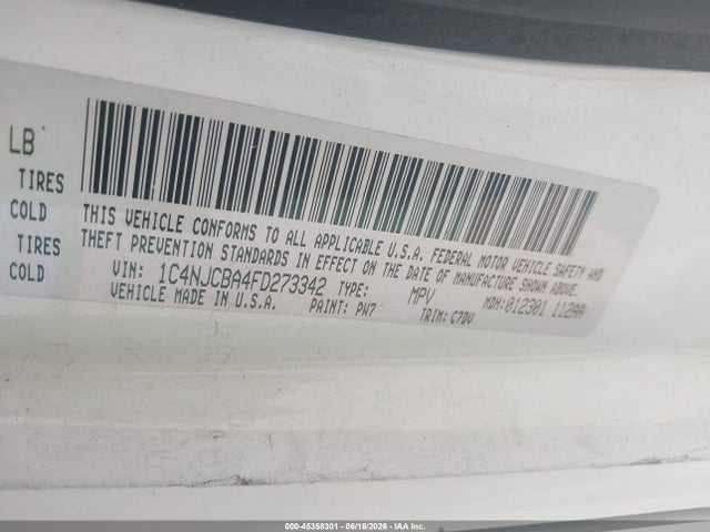 Jeep Compass Sport 2015 1C4NJCBA4FD273342 Image 9