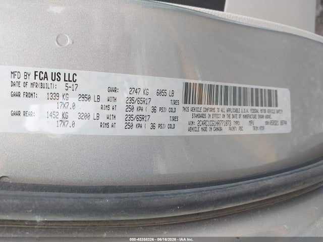 Продажа на аукционе авто 2017 Chrysler Pacifica Lx, vin: 2C4RC1CG1HR771873, номер лота: 45358326