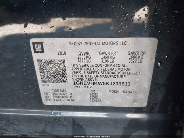 1GNEVHKW5KJ209813 Chevrolet Traverse 3lt