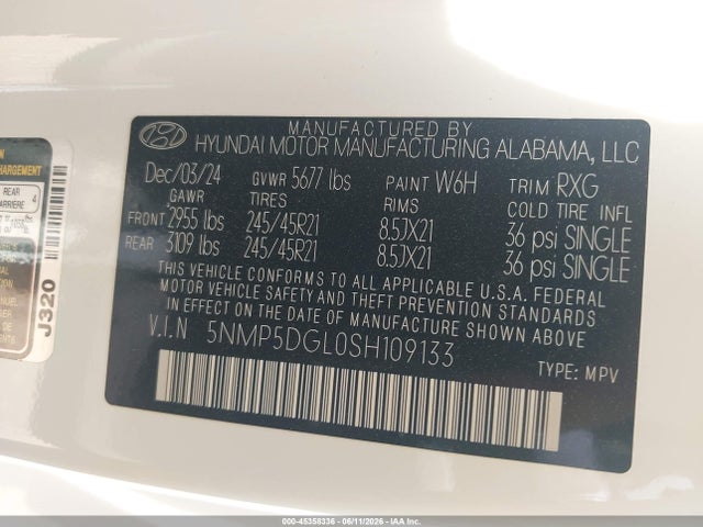 Продажа на аукционе авто 2025 Hyundai Santa Fe Calligraphy, vin: 5NMP5DGL0SH109133, номер лота: 45358336