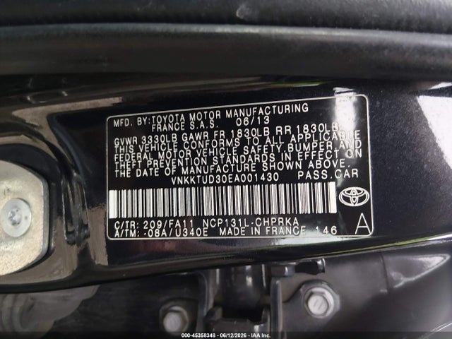 45358348 :رقم المزاد ، VNKKTUD30EA001430 vin ، 2014 Toyota Yaris Le (tmmf Plant) مزاد بيع