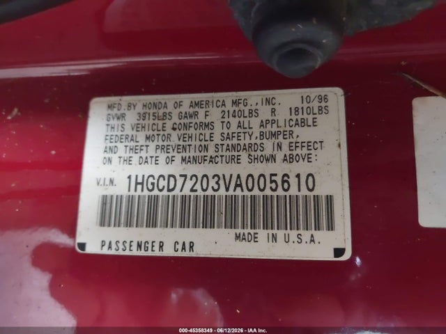 Aukcja sprzedaży 1997 Honda Accord Se, vin: 1HGCD7203VA005610, numer aukcji: 45358349