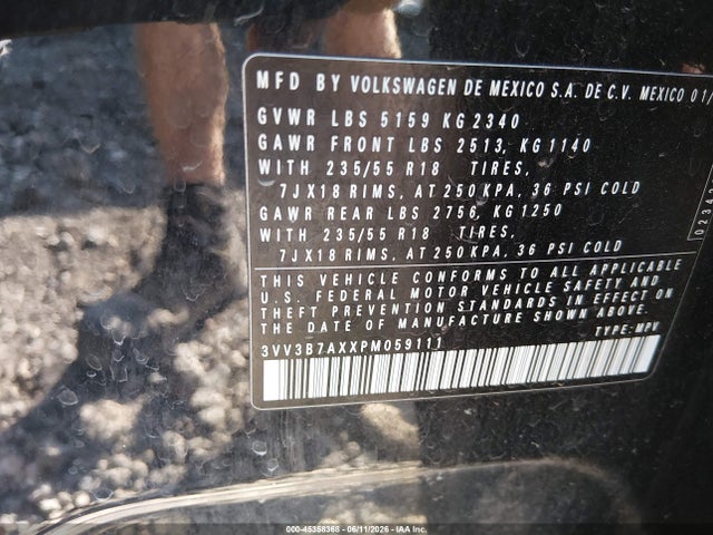 45358368 :رقم المزاد ، 3VV3B7AXXPM059111 vin ، 2023 Volkswagen Tiguan 2.0t Se مزاد بيع