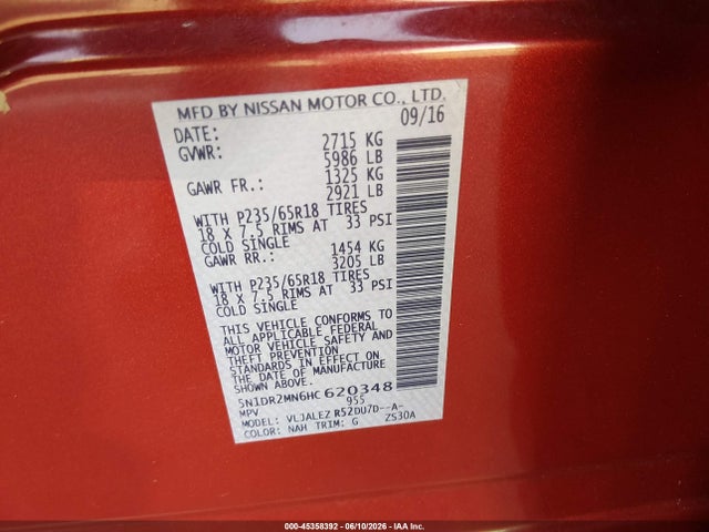 5N1DR2MN6HC620348 Nissan Pathfinder Sv