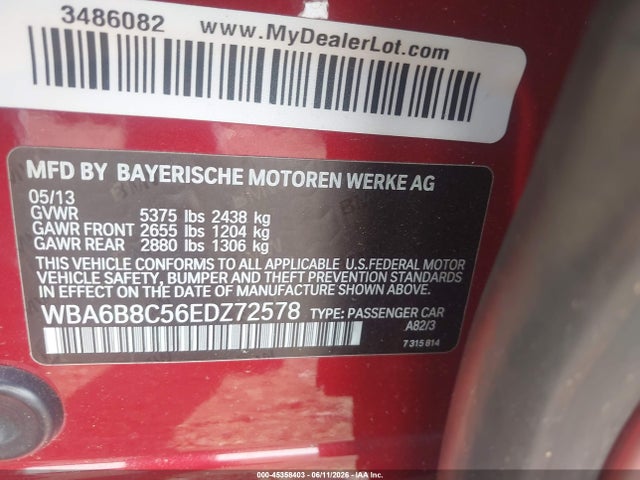 Продажа на аукционе авто 2014 Bmw 640i Gran Coupe Xdrive, vin: WBA6B8C56EDZ72578, номер лота: 45358403