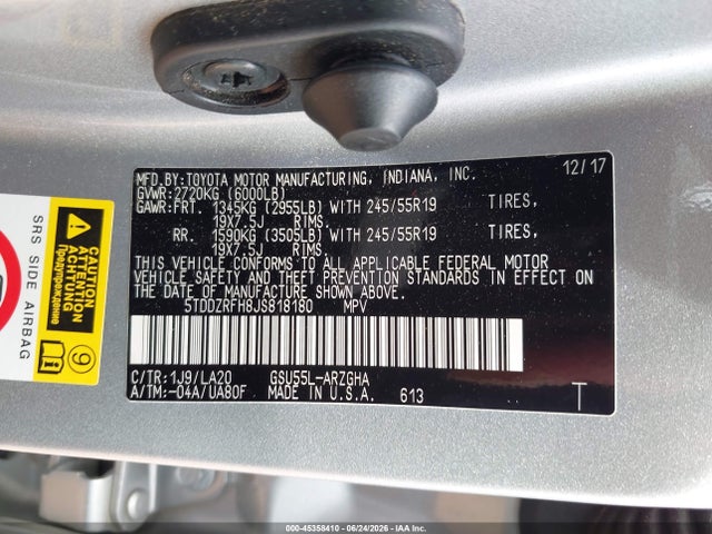 Toyota Highlander Limited Platinum 2018 5TDDZRFH8JS818180 Image 9