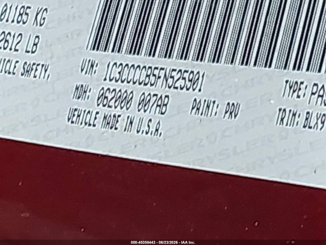 45358443 :رقم المزاد ، 1C3CCCCB5FN525901 vin ، 2015 Chrysler 200 C مزاد بيع