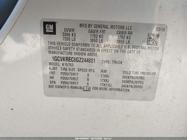 1GCVKREC6GZ244801 Chevrolet Silverado 1500 Lt