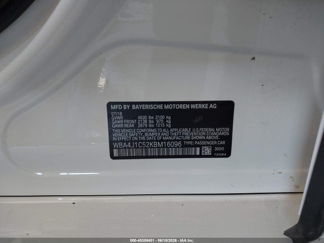 Aukcja sprzedaży 2019 Bmw 430i Gran Coupe, vin: WBA4J1C52KBM16096, numer aukcji: 45358451