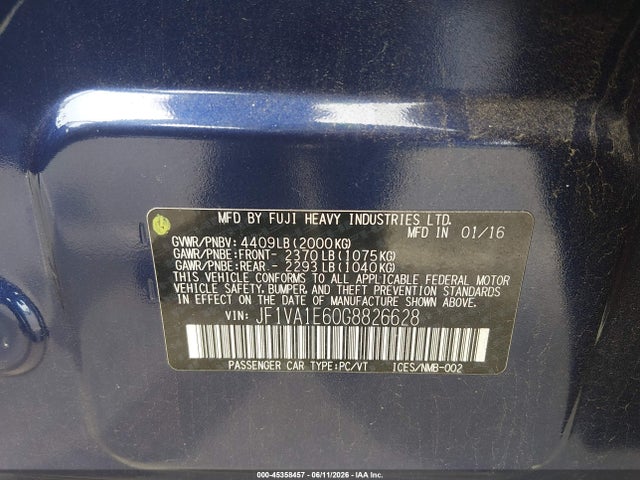 45358457 :رقم المزاد ، JF1VA1E60G8826628 vin ، 2016 Subaru Wrx Premium مزاد بيع