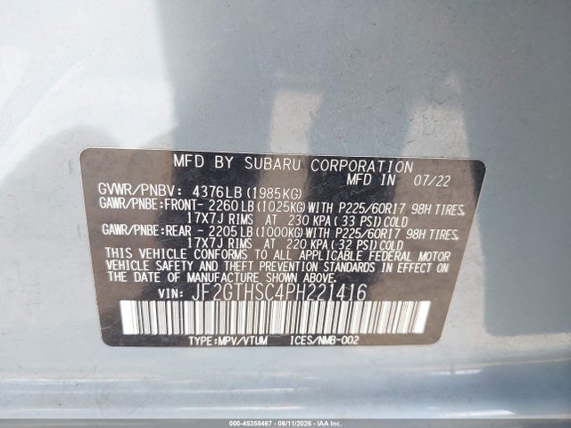 Продажа на аукционе авто 2023 Subaru Crosstrek Sport, vin: JF2GTHSC4PH221416, номер лота: 45358467