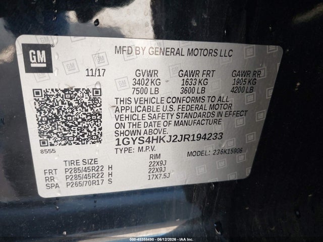 Aukcja sprzedaży 2018 Cadillac Escalade Esv Luxury, vin: 1GYS4HKJ2JR194233, numer aukcji: 45358490