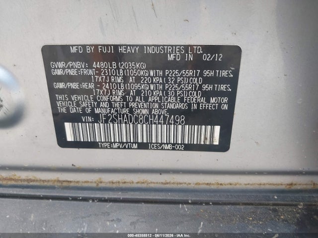 Aukcja sprzedaży 2012 Subaru Forester 2.5x Premium, vin: JF2SHADC8CH447498, numer aukcji: 45358512